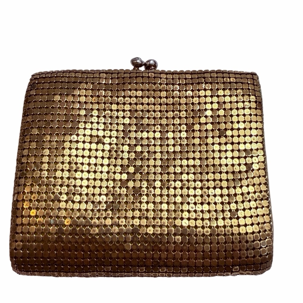 Vintage Metal Mesh Coin Wallet Womens One Size Gold Folding Rhinestone Clasp